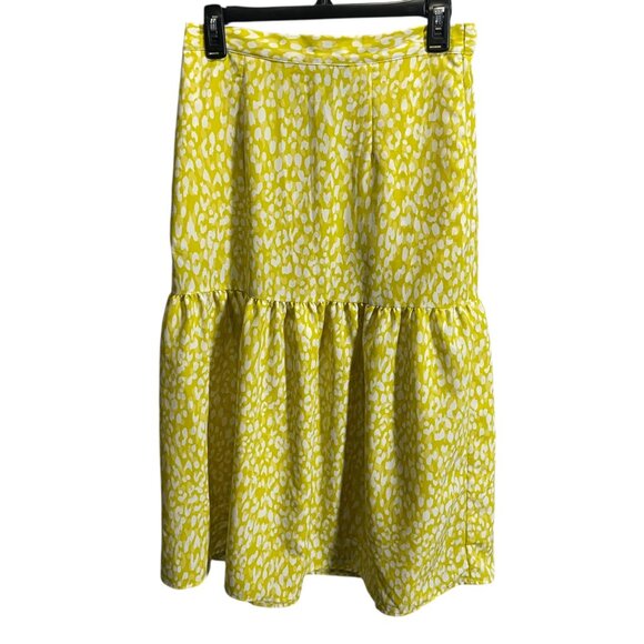 Who What Wear Tiered Yellow White Leopard Print Skirt Small - Picture 1 of 3